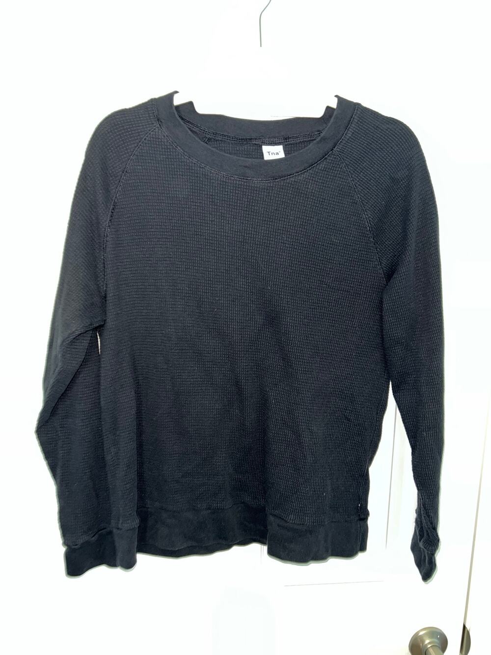 Aritzia TNA Black Waffle Knit Thermal Long Sleeve Top M